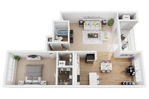 1 Bed 1 Bath Floor Plan at Kenilworth at Perring Park Apartments, Maryland